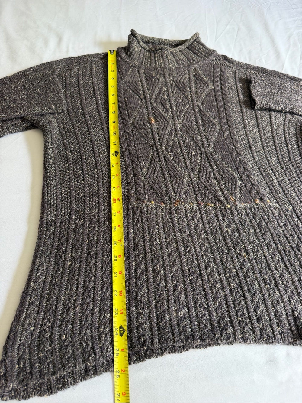 Peruvian Connection Ireland Made Alpaca Wool Silk Speck Green Mock Neck Sweater - Picture 11 of 12